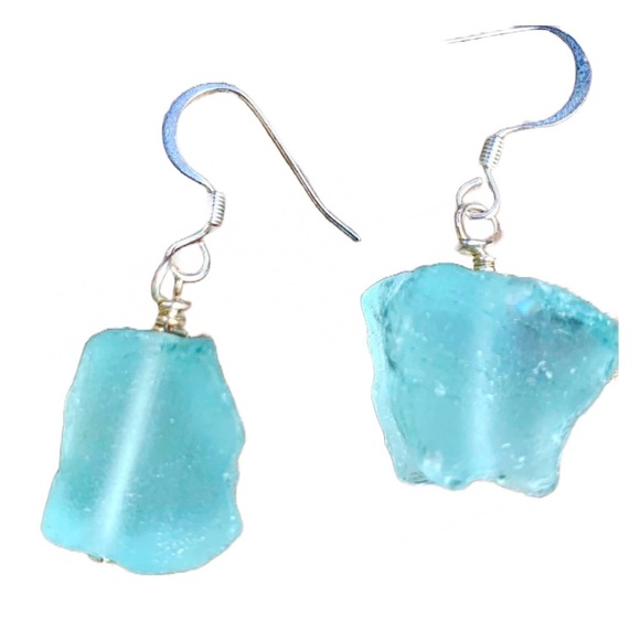 Jewel Design by Grace Jewelry - COPY - SOLD Aquamarine Genuine Earrings. Natural ruff cut.Large .